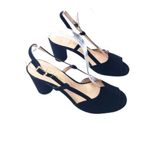 Fs/ny black suede open toe sling back block heels new without box sz8
